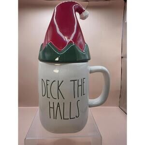 Rae Dunn “Deck The Halls” Ivory Mug With Topper Brand New Fast Shipping